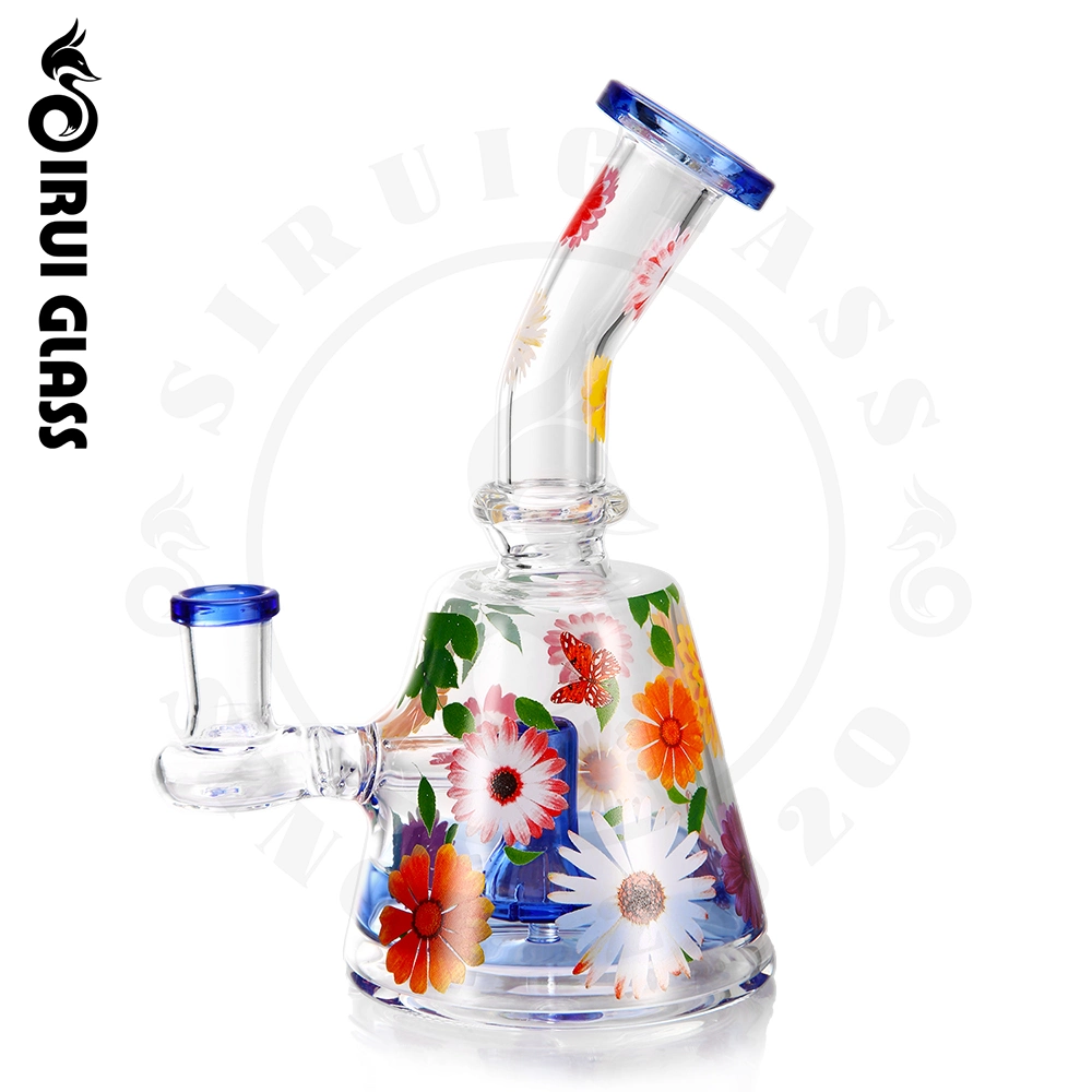 2023 China Wholesale/Supplier 7.1 Inches Glass Smoking Water Pipe Sunflower Daisy Decal Shisha Hookah Glass Oil Burner Pipe Shower Perc DAB Rig Smoking Pipe