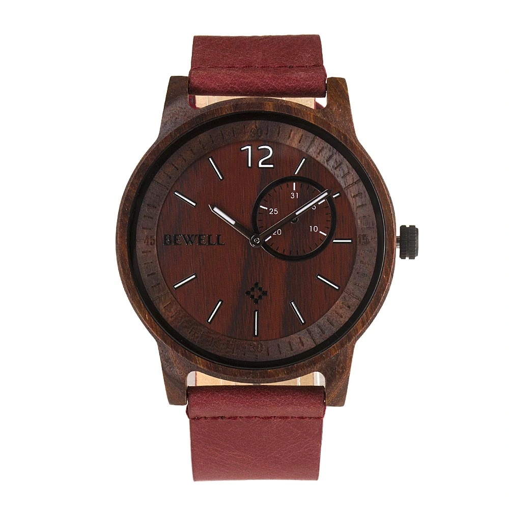 Man Analog Quartz Leather Strap Fashion Wood Watch