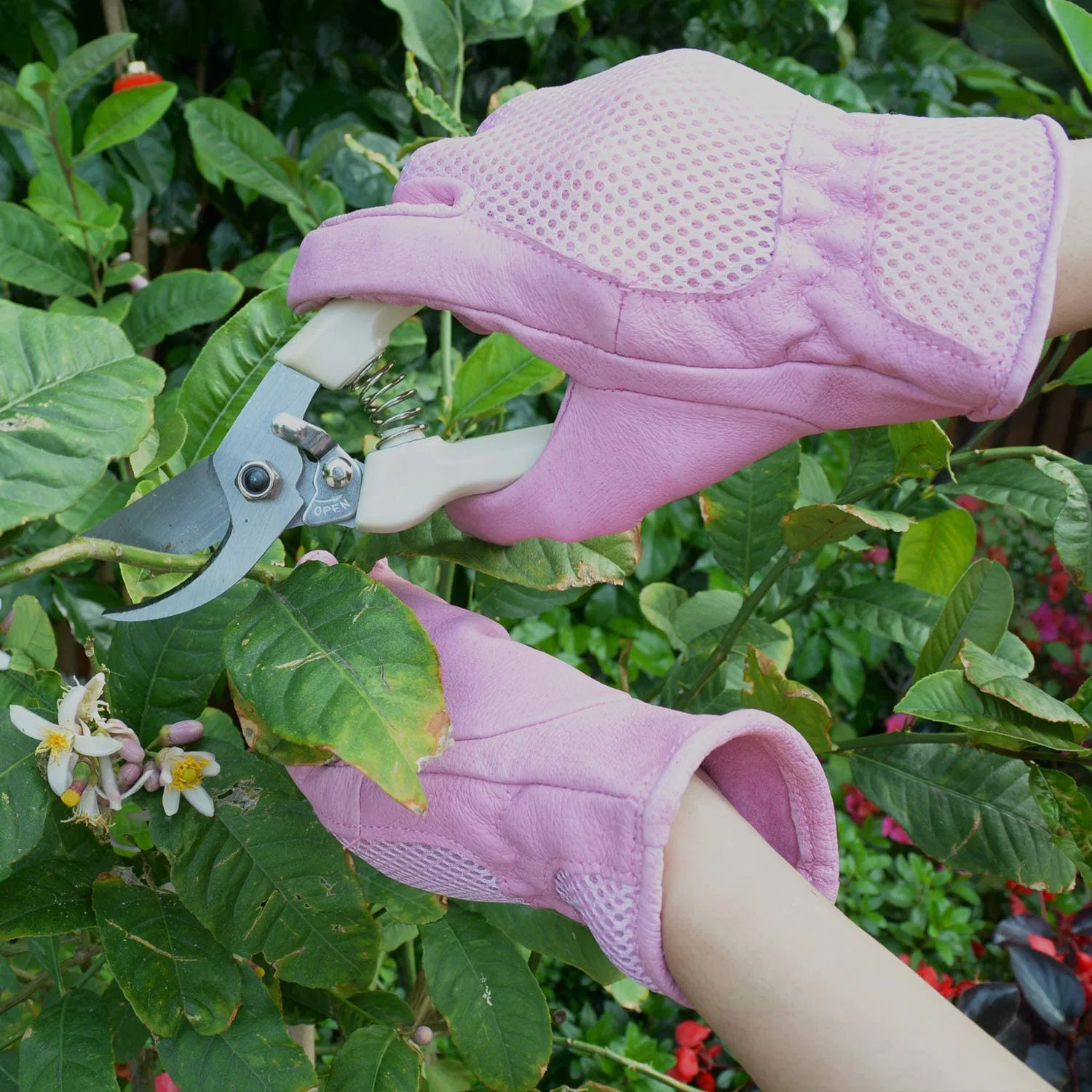 Pri Pink Breathable Mesh Back Durable Pigskin Gloves Leather Work Garden Gloves