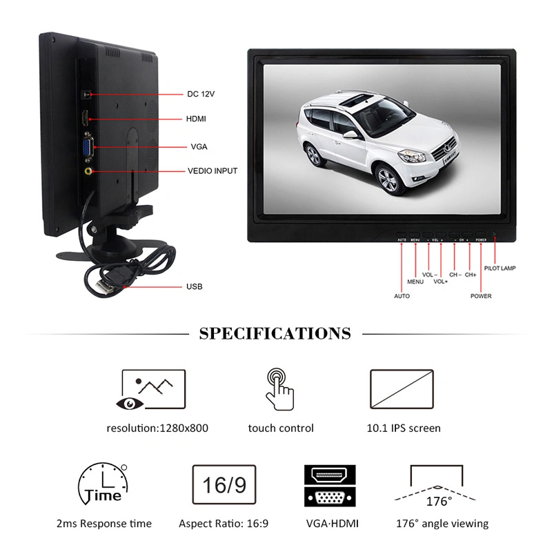 10.1 polegadas a cores TFT LCD Monitor de visualização traseira de Ré para o carro de volta até a câmara de Tela de 10,1 polegadas