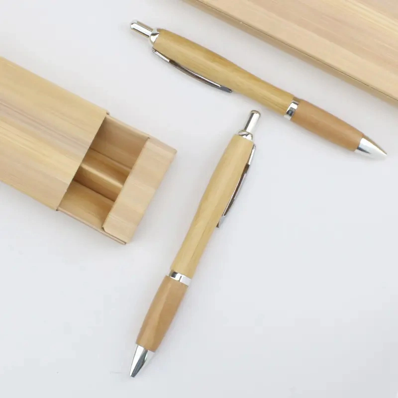 Office and School Supplies Promotional Gift Cheap Eco Friendly Bamboo Ball Pen with Case Custom Logo