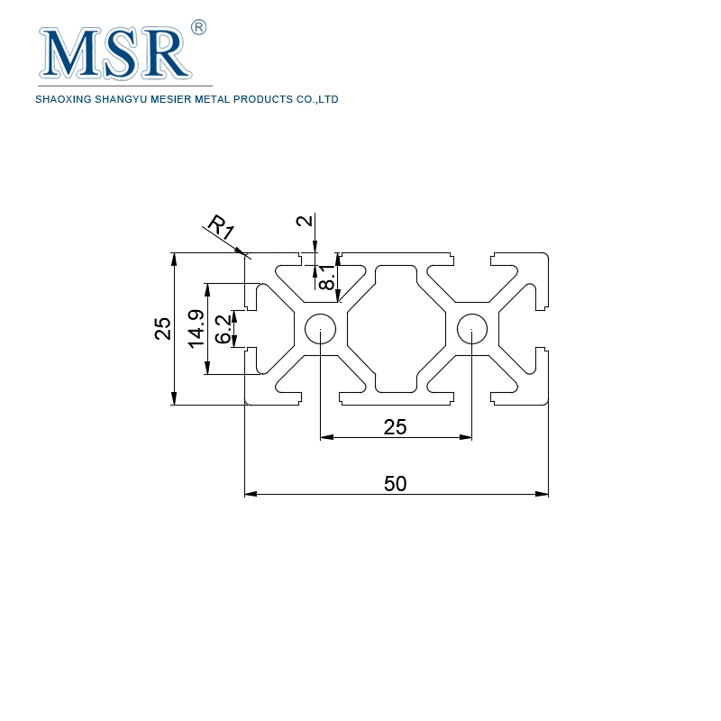 China Supplier 25*50mm aleación de aluminio industrial anodizado de plata aluminio extruido Extrusión para línea de Conveyor/Workbench/Shelf/Assembly en 2550 3060 4080 4590