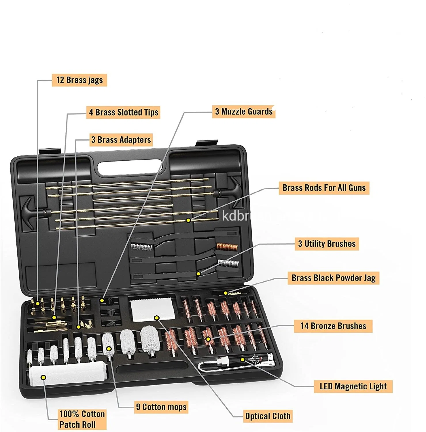 Kit de limpieza universal - Los mejores Jags Latón - Consejos - Ranurado Rods - Cepillos - LED Luz bore - paño óptico - Caza dispara RFL