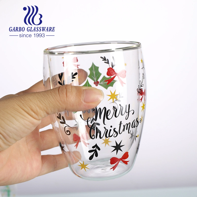 Christmas Decal Handmade Double Wall Coffee Glass 350ml