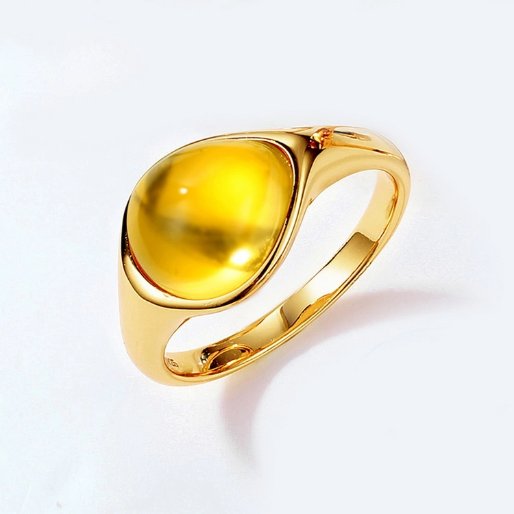 Factory Wholesale/Supplier Jewelry Gold Plated Synthetic Lemon Crystal Amethyst Stone Ring 925 Sterling Silver Women Jewelry