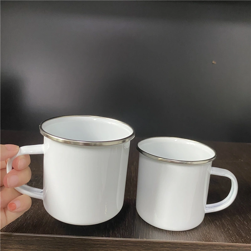 كوب من الكؤوس ذات كوب من الكاكاو Mug Tea White سعة 11 أونصة سائلة سعة 12 أونصة سائلة كوب قهوة ببطلاء فارغ مع مقبض قهوة المينا مطلية بلون فارغ