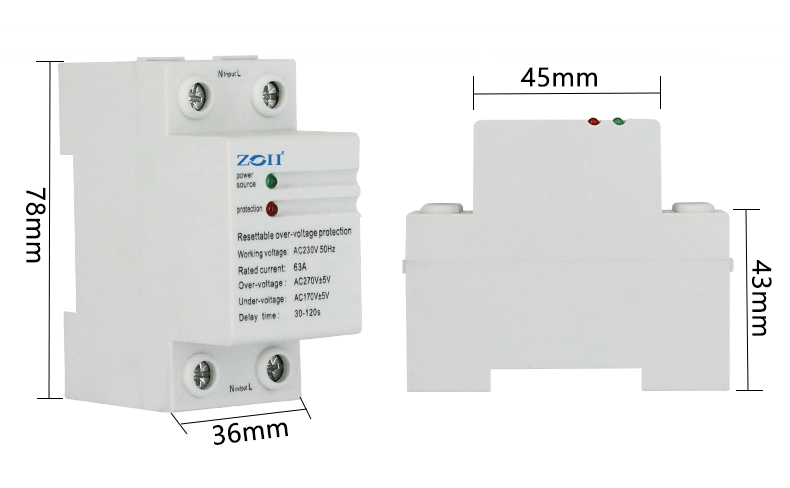 Voltage Current Protector 63A Adjustable Automatic Auto Reset Adjustable Voltage Current Protector