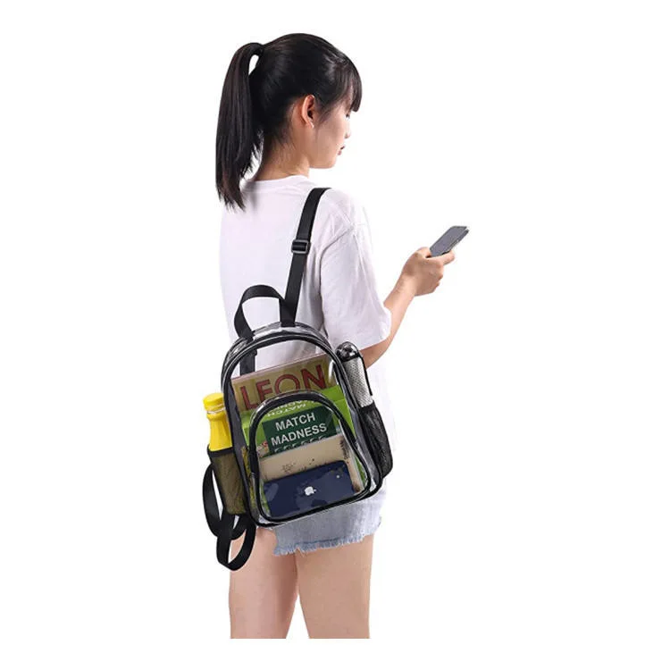 Clear Transparent Stadium Approved Heavy Duty PVC Backpack with Side Mesh Bag