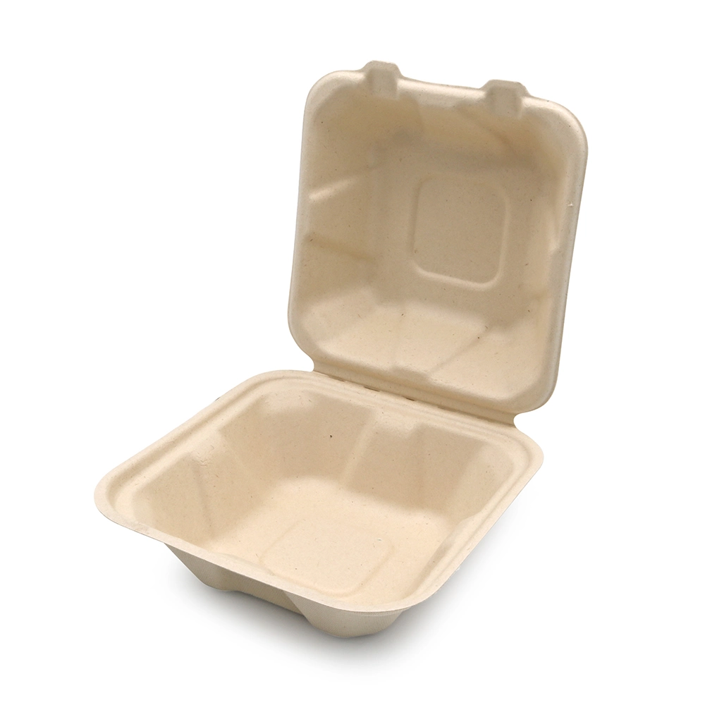 6 Zoll Biologisch Abbaubare Geschirr Bagasse Produkte Einweg Philippine Zuckerrohr Bagasse Fiber Clamshell Burger Food Lunchboxen