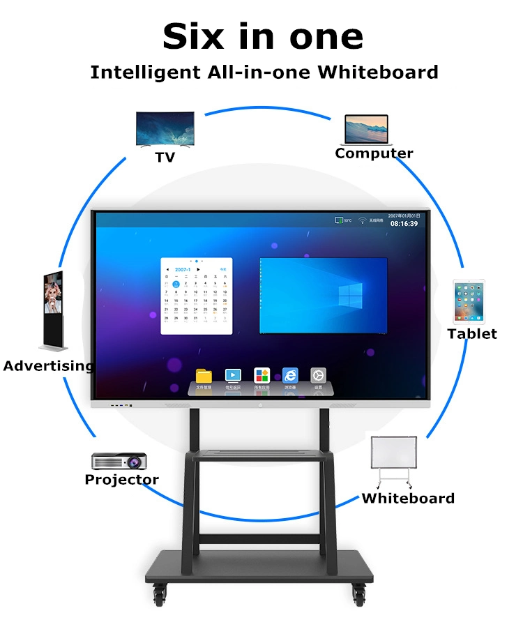 Gemdragon White Board Android 8.0 Portable Touch Screen Smart Board 55 65 75 85 Inch Interactive Whiteboard for Education Office Conference LCD Display