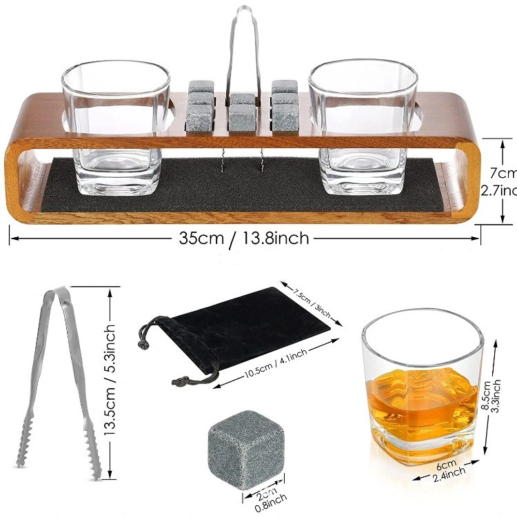 Whiskey Stones Gift Set Granite Dice Ice Cube with Glass and Wooden Rack