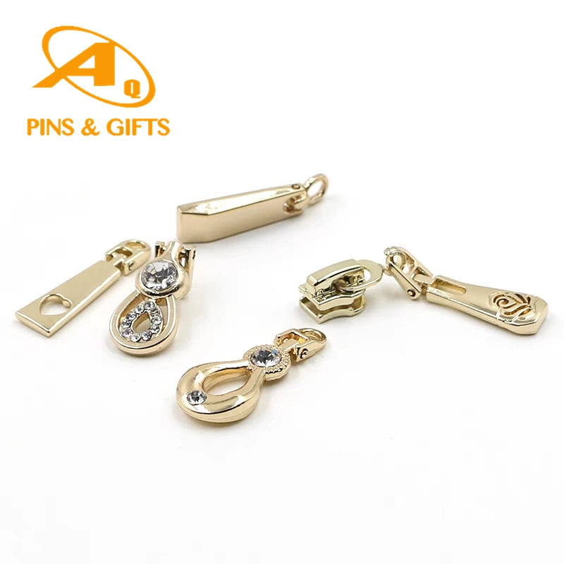 High quality/High cost performance  Metal Quick Replacement Custom Logo Brand Logo Bag Alloy Decorative Zip Zipper Puller Slider for Clothing