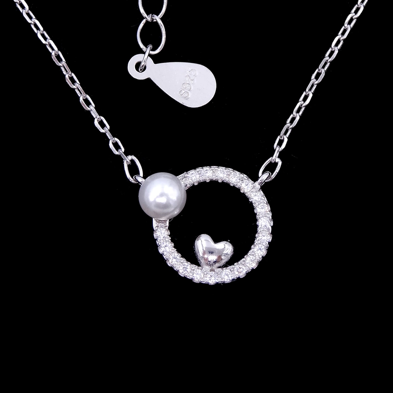 Sterling 925 Silver Pearl Chain Necklace with Imperial Crown Shaped