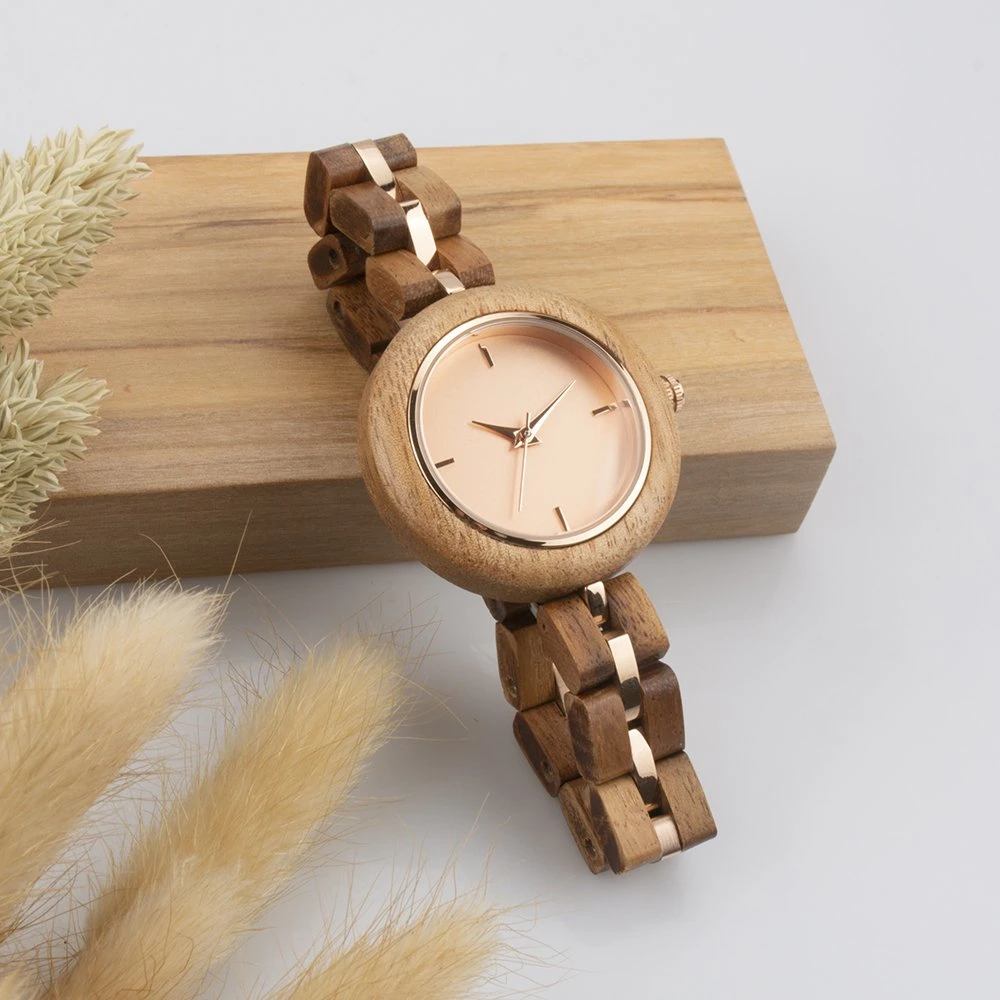 Custom Logo Wooden Watches Ladies Fashion Wood with Metal Watch