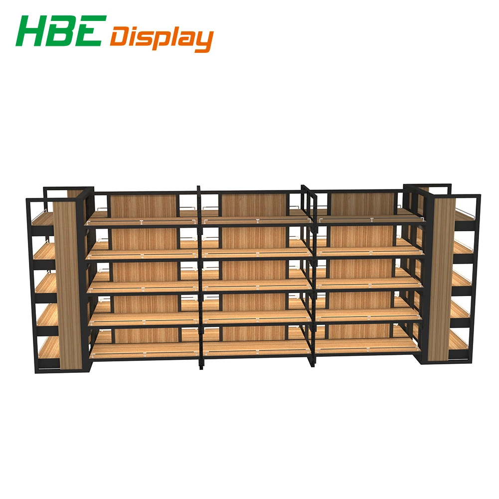 Store Fixtures Grocery Store Double Sides MDF Wooden Display Shelf