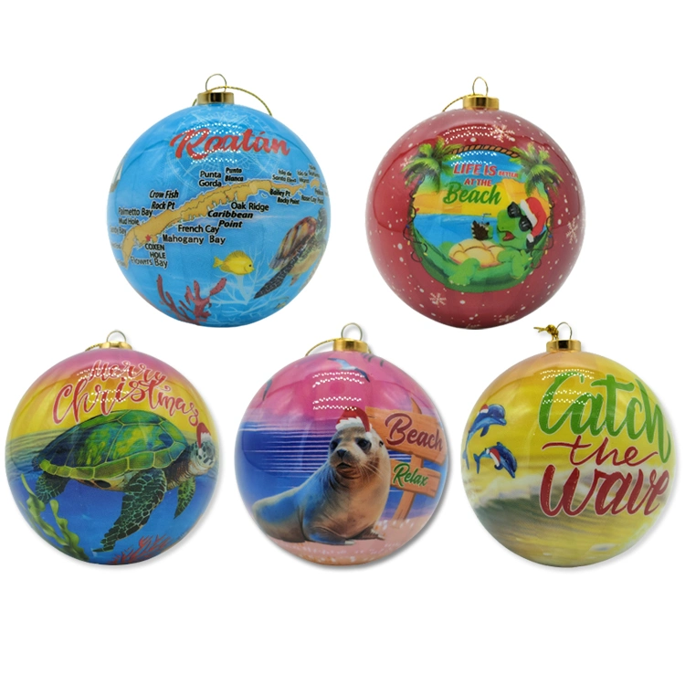 Custom Printing Árvore de Natal decoração Loja de recordações Sea Turtle Beach Bola de Natal em espuma de 8 cm