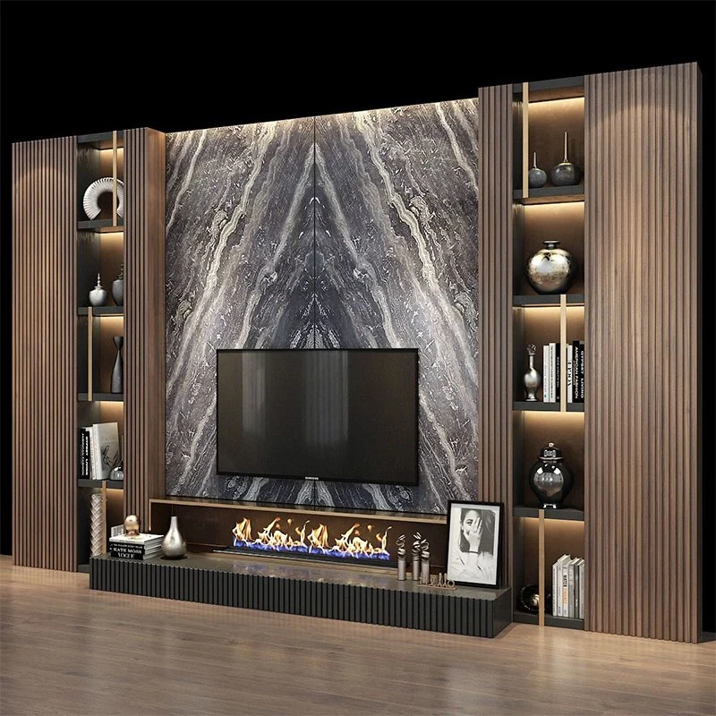 Otros muebles de madera Soporte de TV de lujo en espejo armario de estilo moderno marco dorado TV Console Stand para Salón