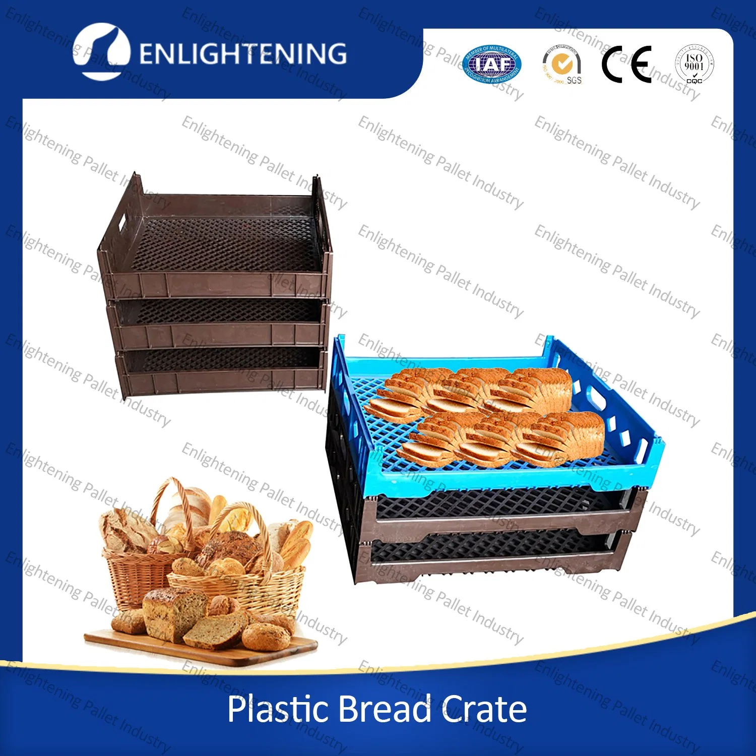 725X650X150mm High quality/High cost performance  Heavy Duty Custom Color Large HDPE Stackable Hygenic Food Grade Plastic Toast Crates Bread Tray Crates for Bakery Storage/Turnover