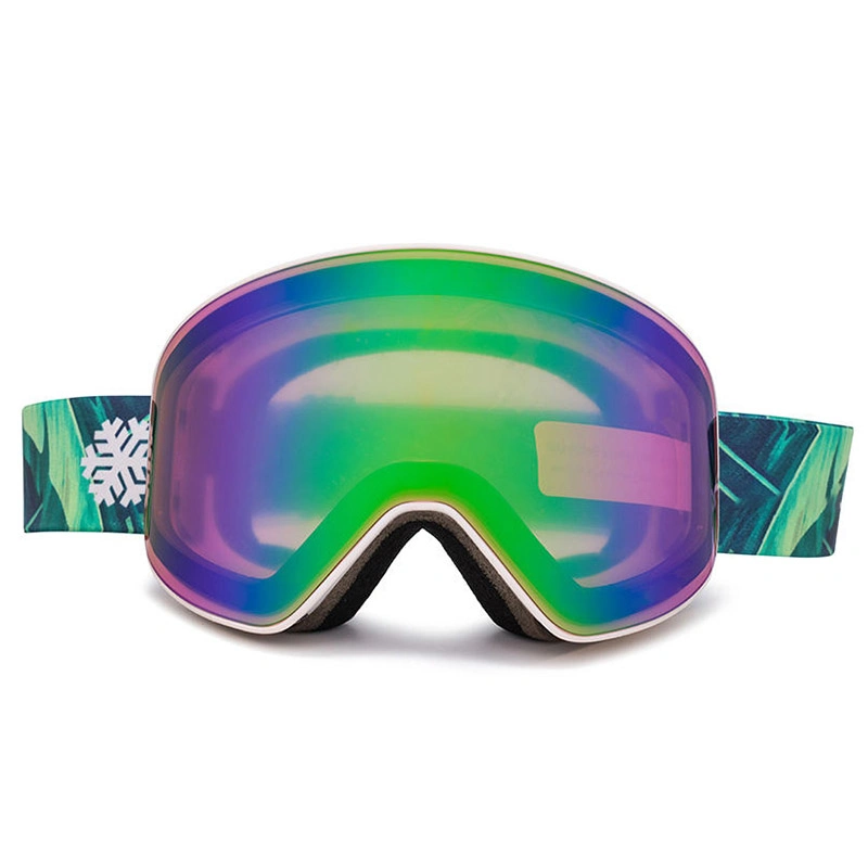 Mirrored Green Cylindrical Lens Ski Snowboard Goggles