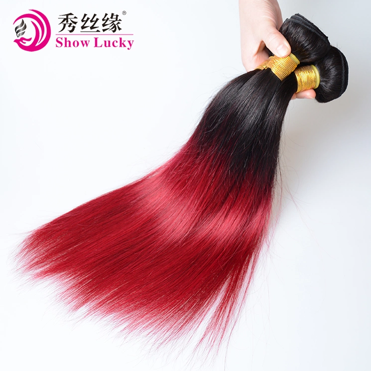 Grade 9A Two Tone Colored 1b/Burgundy Brazilian Virgin Human Hair Weft Straight Remy Ombre Hair Products