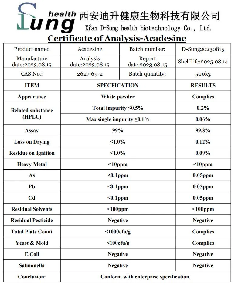 نقاء 99% CAS 2627-69-2 أكادسين للأدوية المتوسطة أكادسين مسحوق خام أكادسين