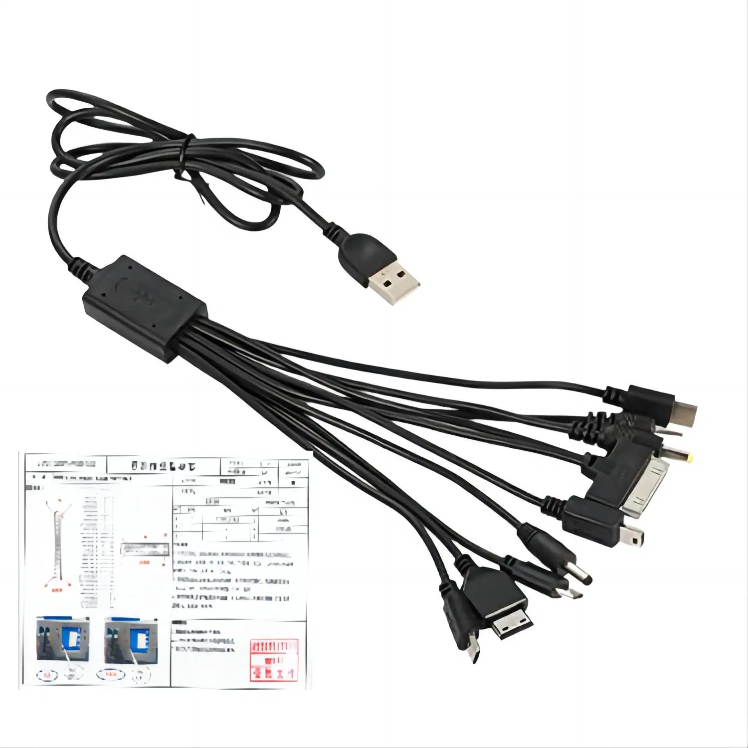 10 en 1 Universal Cable USB, Cable de carga múltiple compatible con varios teléfonos celulares Altavoz Auricular bluetooth Reproductor de MP3