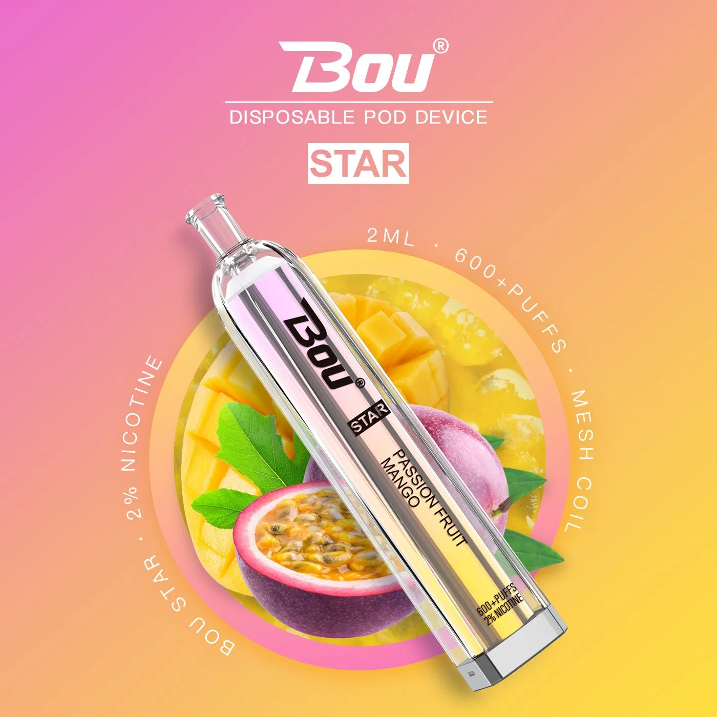 2023 Nuevo Modelo de la estrella original Bou 600 inhalaciones sabor de la fruta de Vape desechables personalizable