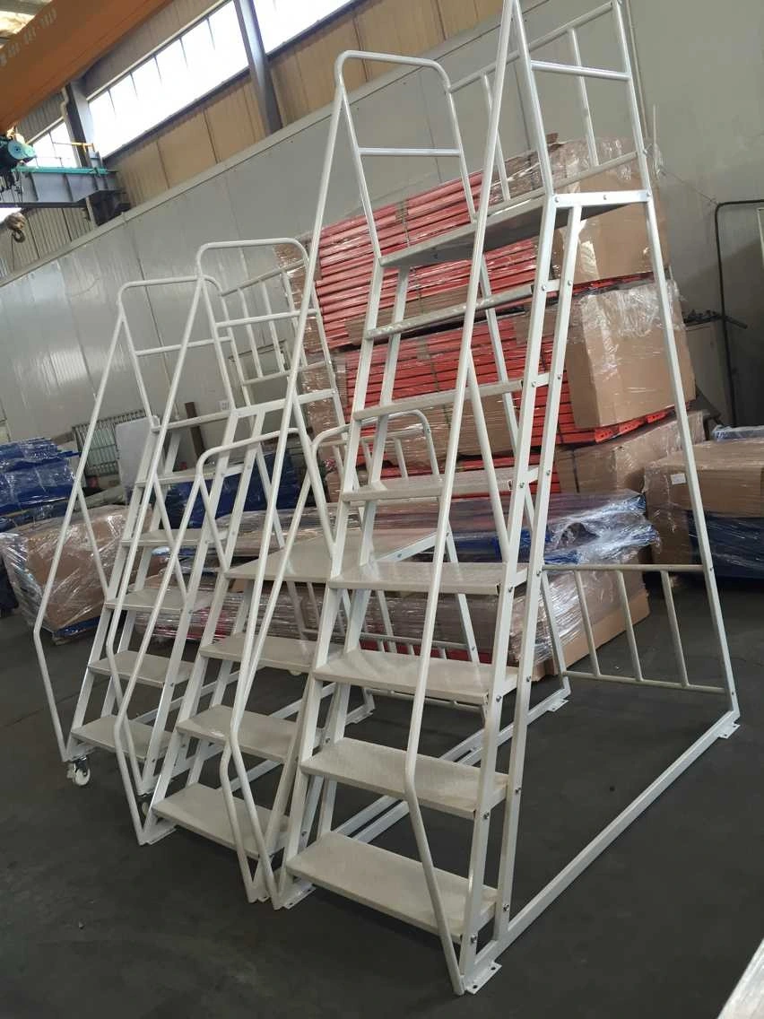 Warehouse Mobile Ladder Platform Metal Portable Stairs with Handrail