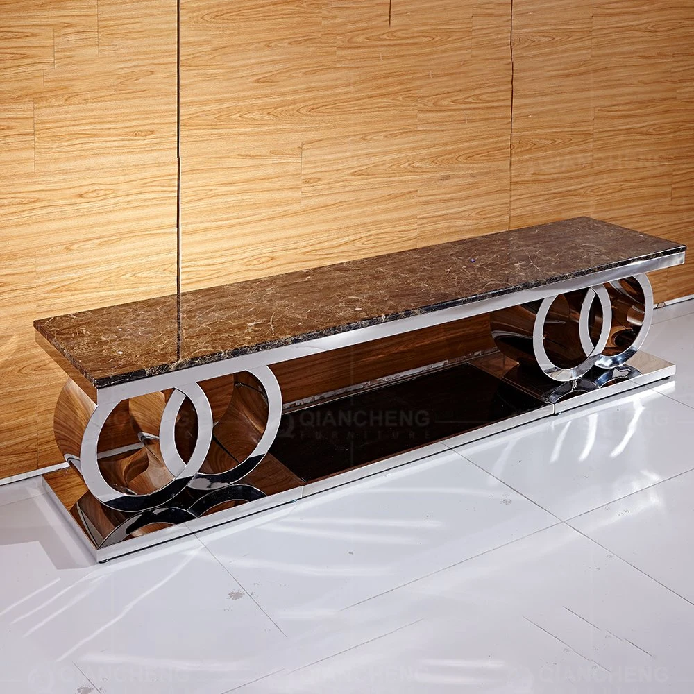 Modern Furniture Marble Golden Silver Stainless Steel TV Stand