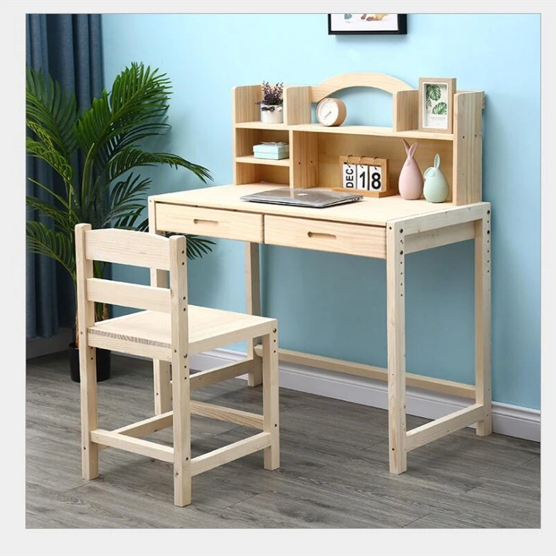 Solid Wood Lifting Study Table Children&prime; S Desk Pine Student Desks and Chairs Computer Desk Writing Desk