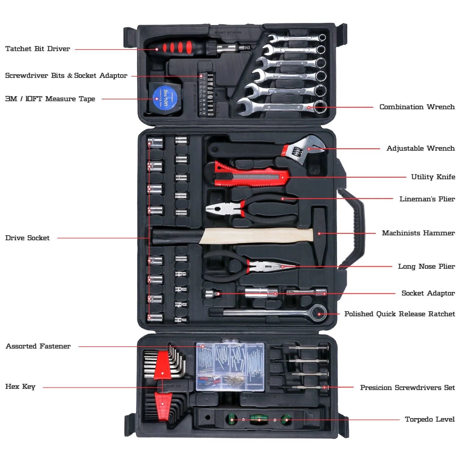 160 Pièce Outil Set, le général ménage Kit Outil Main pour la maison, outil de réparation d'accueil définie avec étui de rangement Boîte à outils en plastique