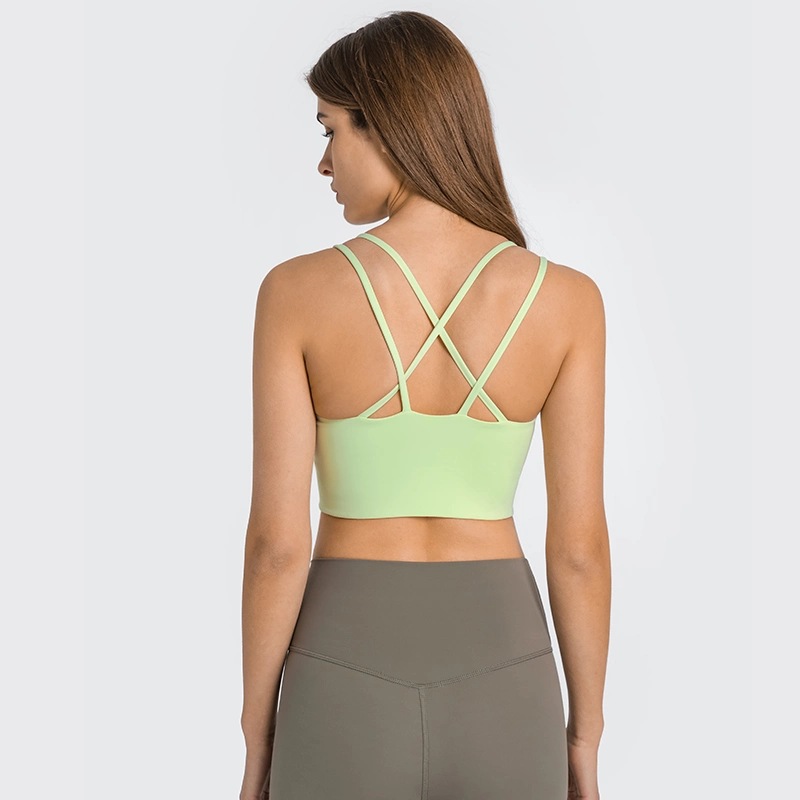 Nuevo sujetador deportivo con doble correa para mujeres con diseño de espalda cruzada y diseño de piel Naked Push-up Ropa deportiva de yoga