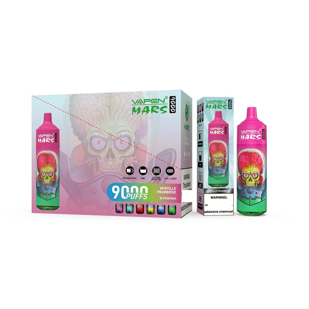 Mars 9000 Original bouffées Vapen Vape jetables 9K de bouffée de lumière RVB 18ml d'air Vapes 600mAh batterie rechargeable Mesh la bobine E-cigarettes