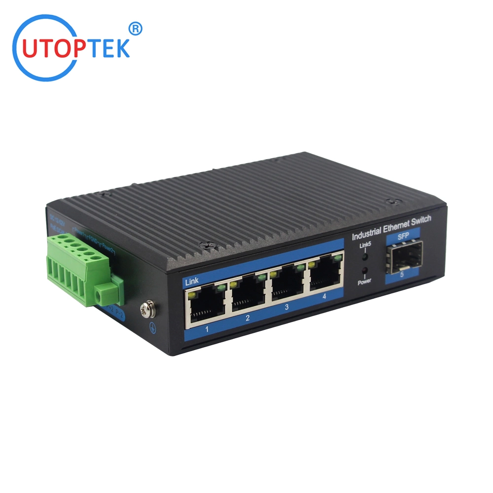 Industrial Ethernet Switch 4X10/100/1000BASE-Tx auf 1X1000base-FX SFP Switch DIN-Schiene 12~52V Leistung