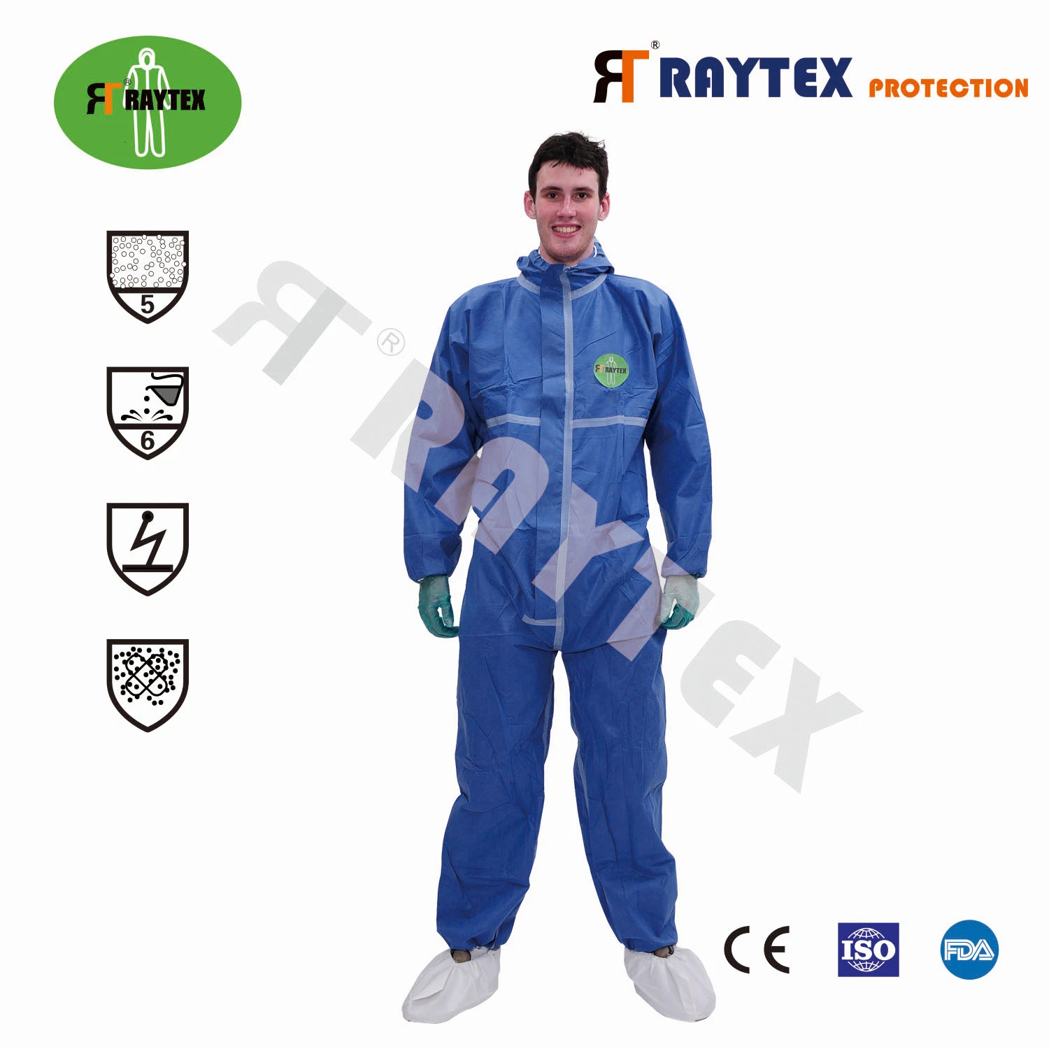 Ropa de trabajo protectora mono desechable tipo 5/6 con sellado térmico Cintas de Raytex