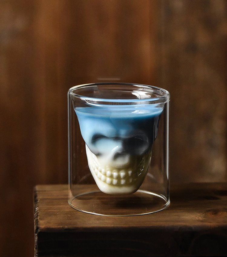 Handmade Double Layer Glass Skull Cups for Whiskey