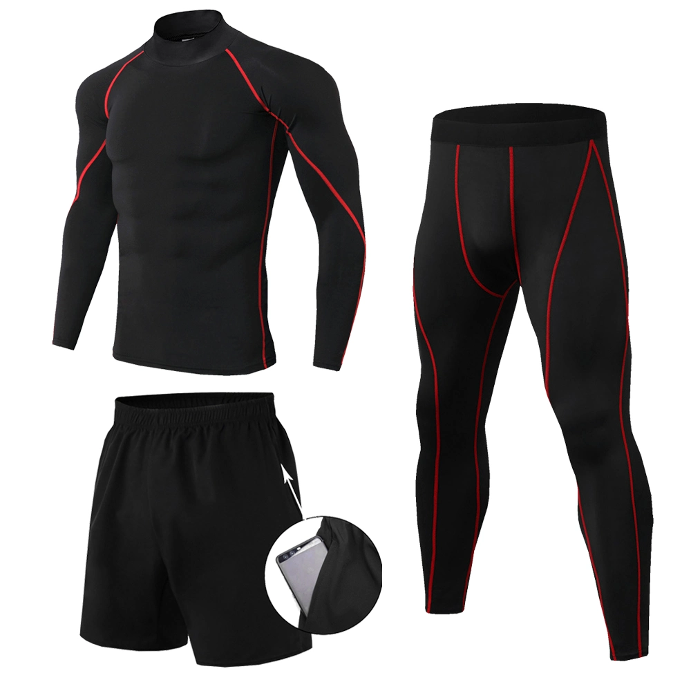 3 Pieces Compression Gym Tracksuit Men Elastic Running Fitness Sportswear Sets Rashguard Quick Dry Men's Training Workout Suits