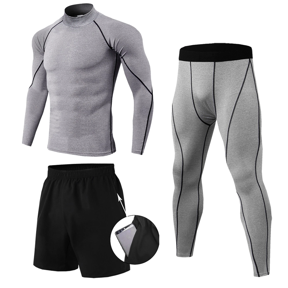 3 Pieces Compression Gym Tracksuit Men Elastic Running Fitness Sportswear Sets Rashguard Quick Dry Men's Training Workout Suits