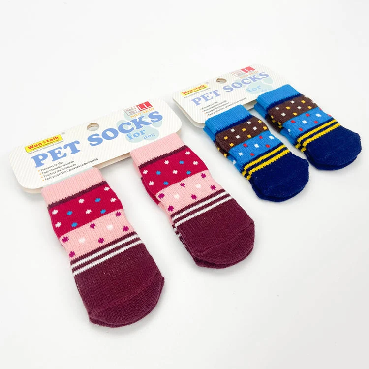 Hot 4 PCS/Set Knitted Cotton Dog Socks Anti-Slip Pet Dogs Socks