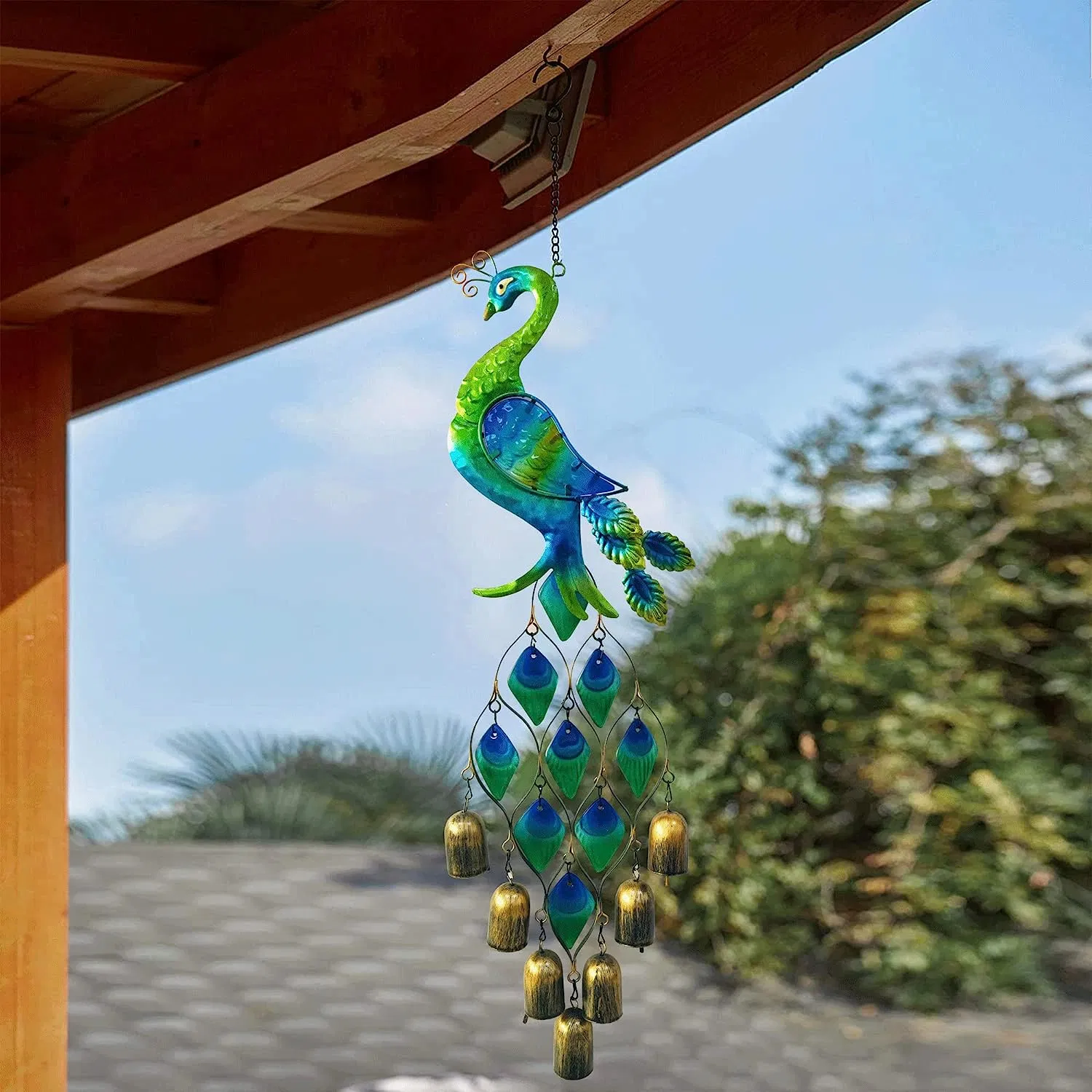 Chimeneas de viento Colgantes al aire libre, chimeneas de viento de pavo de color-Escultura Colgante de metal y cristal, decoración del hogar Jardín Catcher de sol Regalo para la familia o los amigos