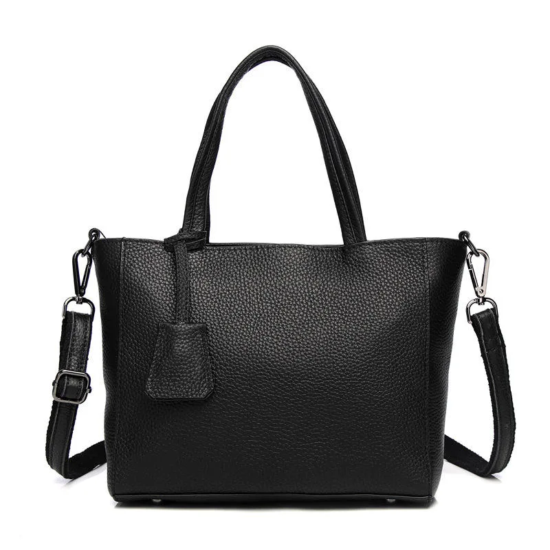 OEM ODM PU Leather Handbags Black Shoulder Bag New Fashion Tote Bags Plain with Zipper