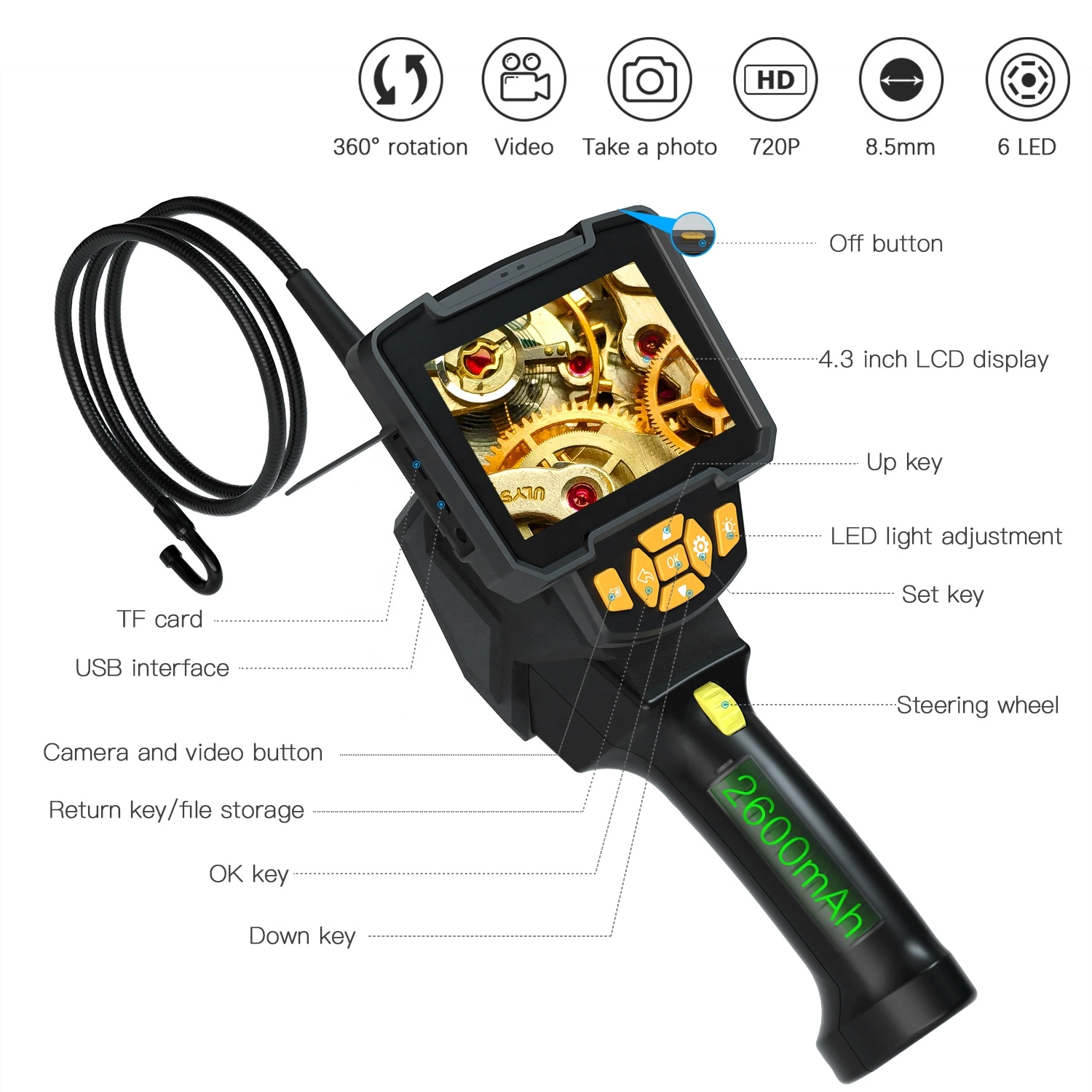 Rotary Endoscope Camera for Android Smartphone Phones PC Micro USB Video 360 Degree Endoscopic Camcorder