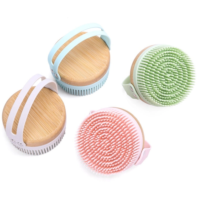 Popular Wooden Silicone Bath Shower Loofah Brush for Face Body Scrub Skin Health Beauty Care Massaging Brush Long Bristle