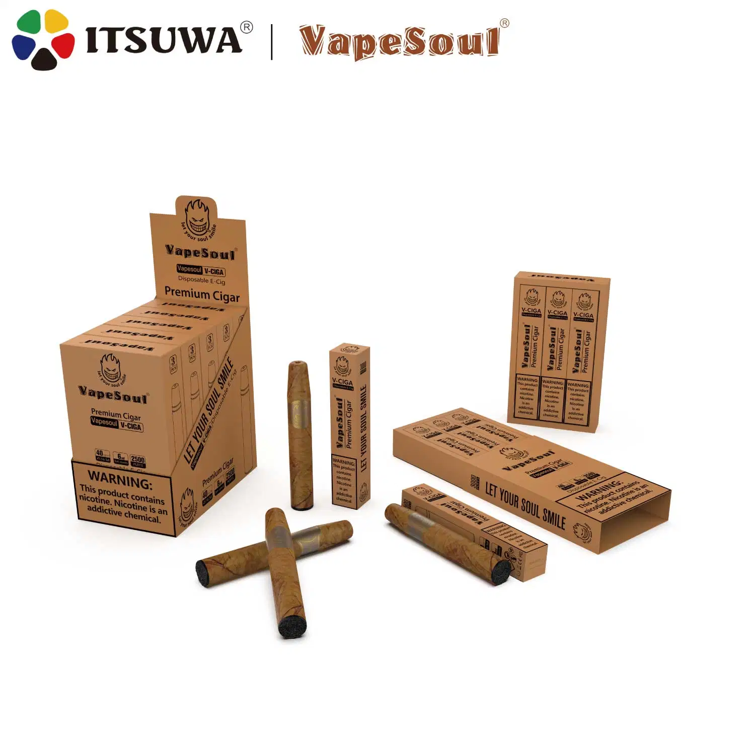 Vapesoul V-Cigarro 3000 inhalaciones 20mg 40mg de nicotina Vape desechables sabor a tabaco Premium Ciga China Precio al por mayor de la fábrica de cigarros de OEM de logotipo personalizado