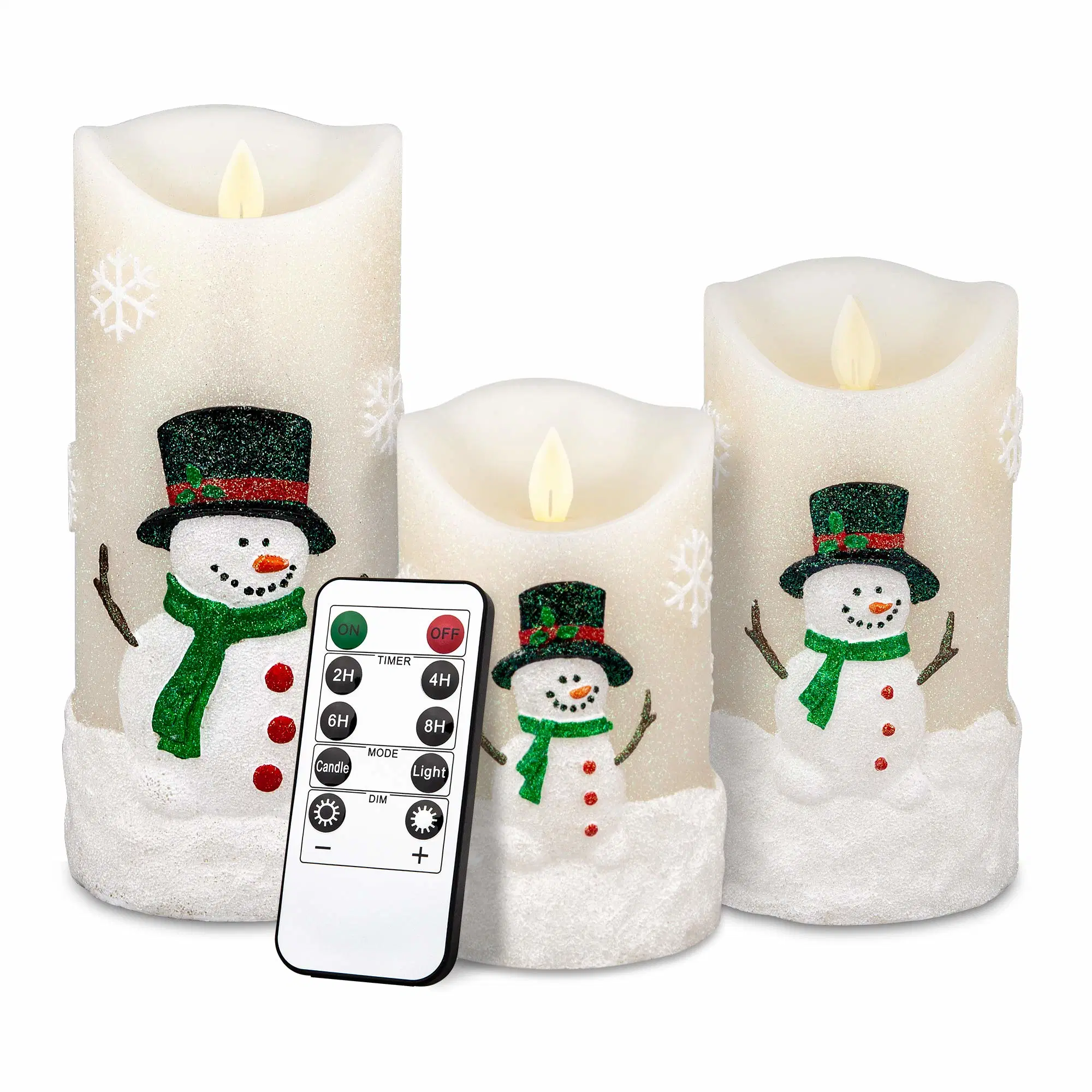 Remote Timer Moving Effect Flickering Snowman Pillar LED Flameless Candles for Christmas Decoration