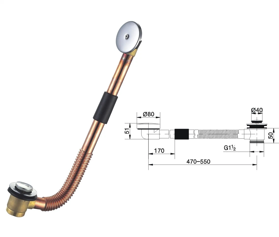 Bathtub Launch Brass Bath Tub Drain and Overflow with Trap