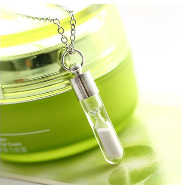 Fashion Hourglass Crystal Drift Bottle Pendant Luminous Glowing Necklace