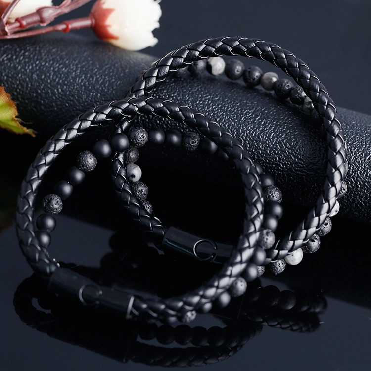 Cross-Border Men's Braided Bracelets Volcanic Stone Beaded Bracelets