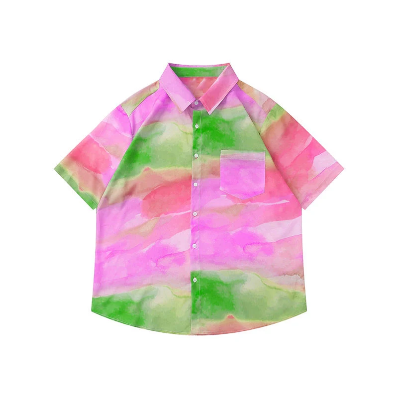 2024 Summer Custom Your Design Button up Men Quick Dry Ice Silk Shirts Latest Fashion Shirt Designs Men Tie Dye Shirt