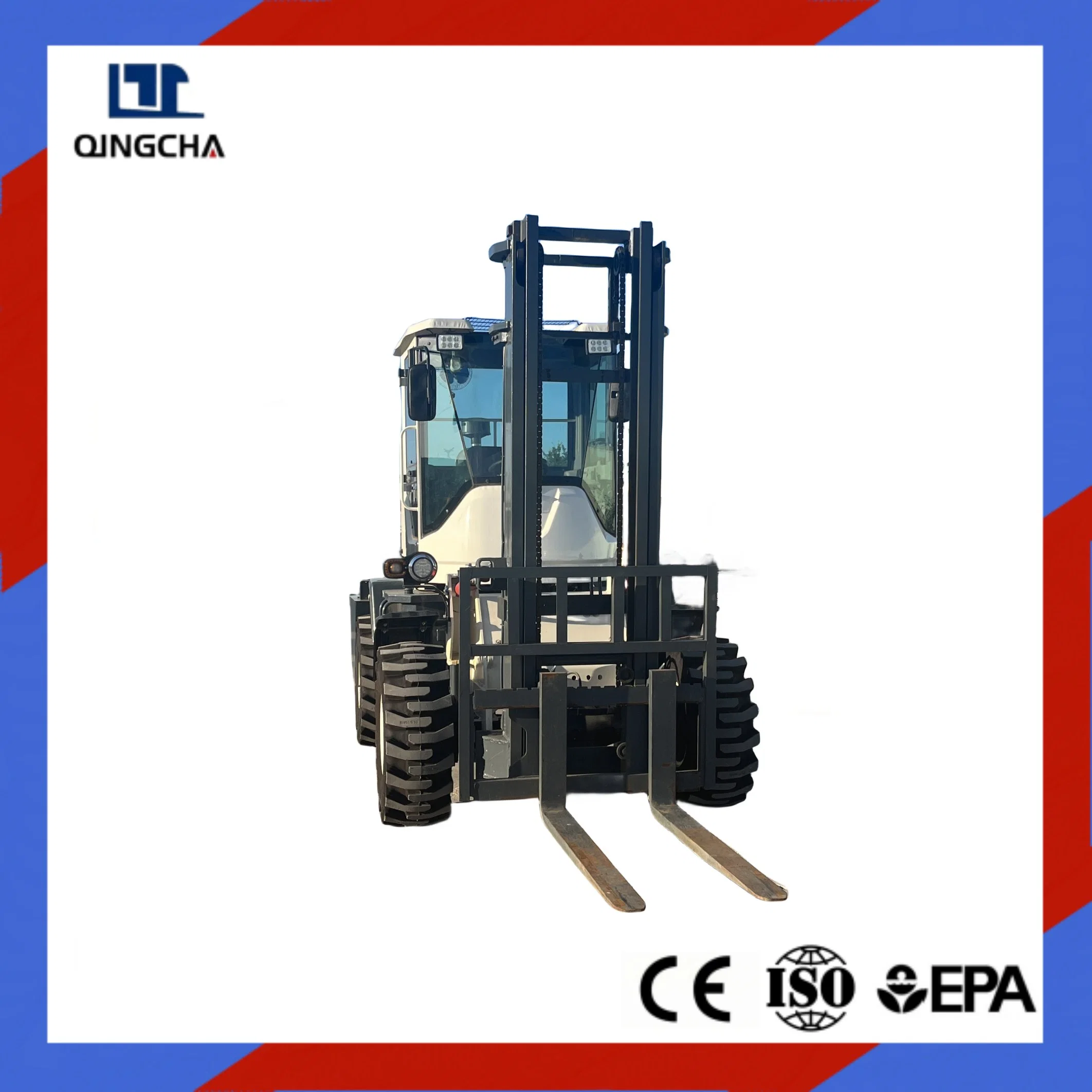 China Qingcha 3,5ton 3,5t altura de elevación 3m 4,5m 6m tos Carretilla elevadora con motor Terrain Diesel con CE